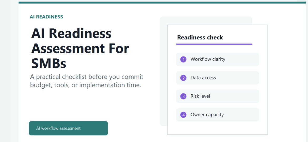 SMB owner using an AI readiness assessment checklist before implementation