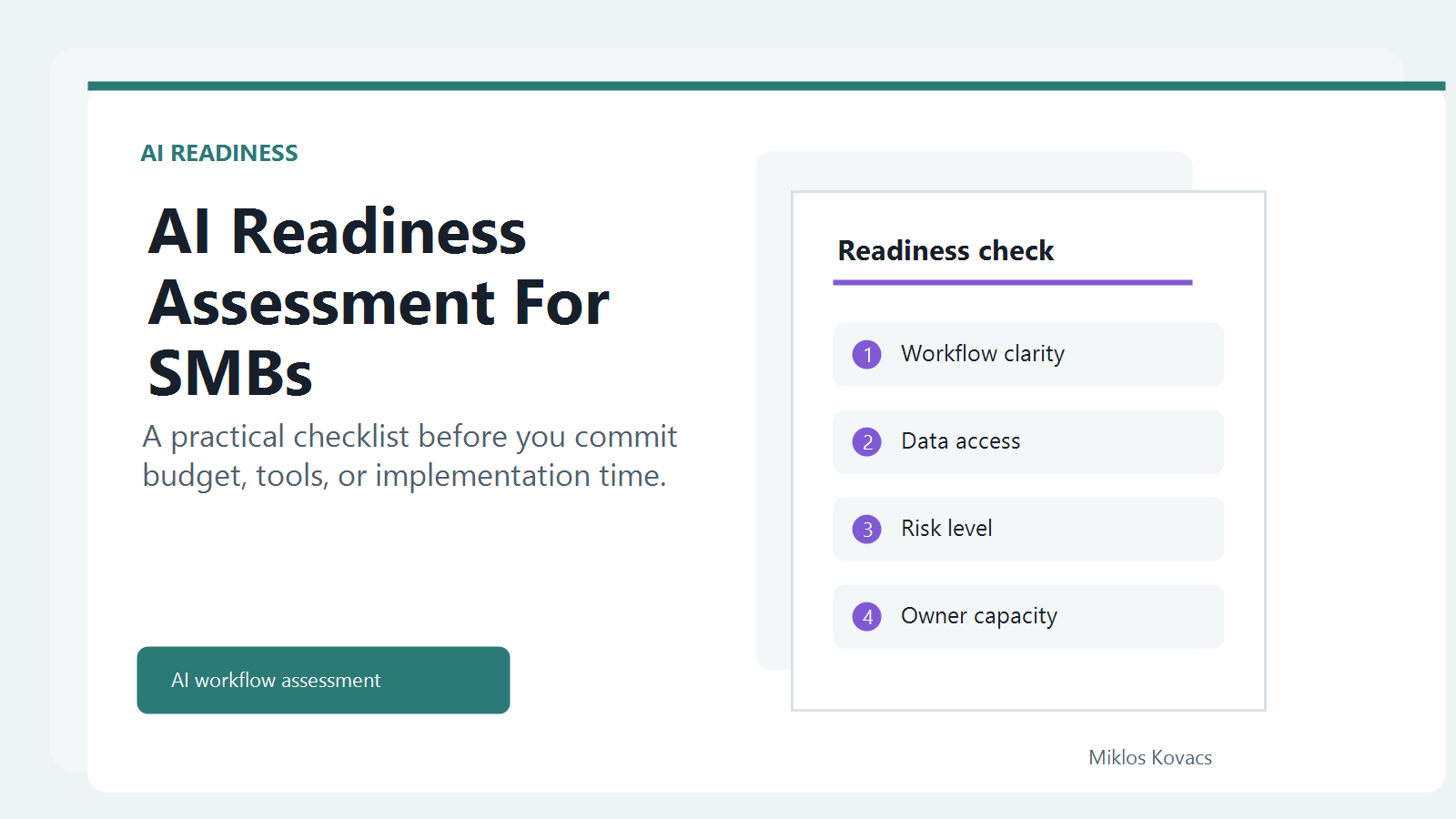 SMB owner reviewing an AI readiness assessment checklist for workflows and tools