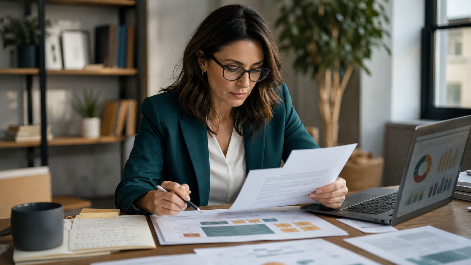 Business owner reviewing an AI-generated research brief before a decision meeting