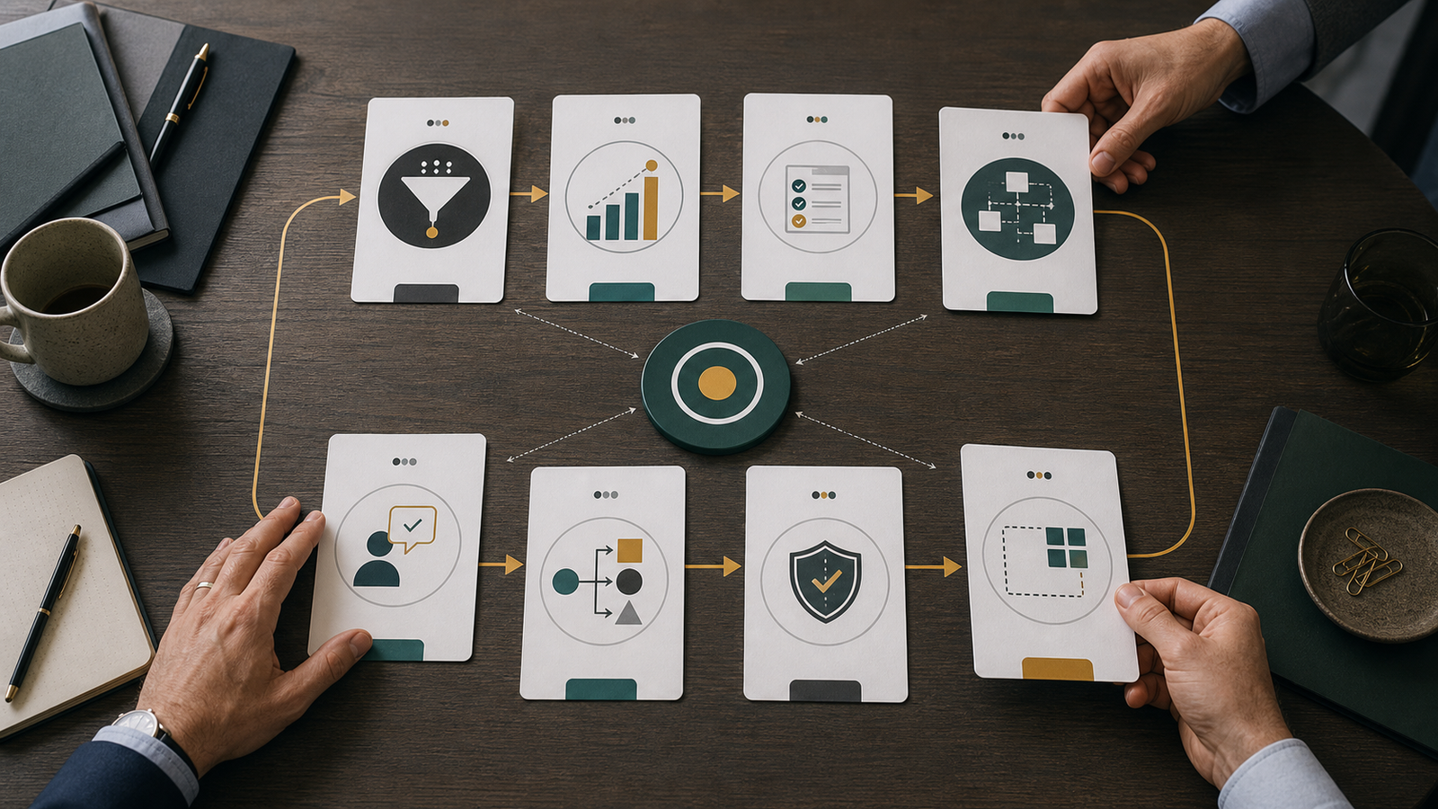 Eight workflow cards arranged as a practical operating lens for selecting an AI workflow