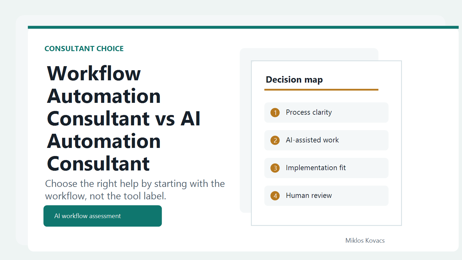 Business owner comparing workflow automation consultant and AI automation consultant options