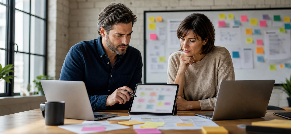 Small business owner and operations manager redesigning a workflow around AI assistance