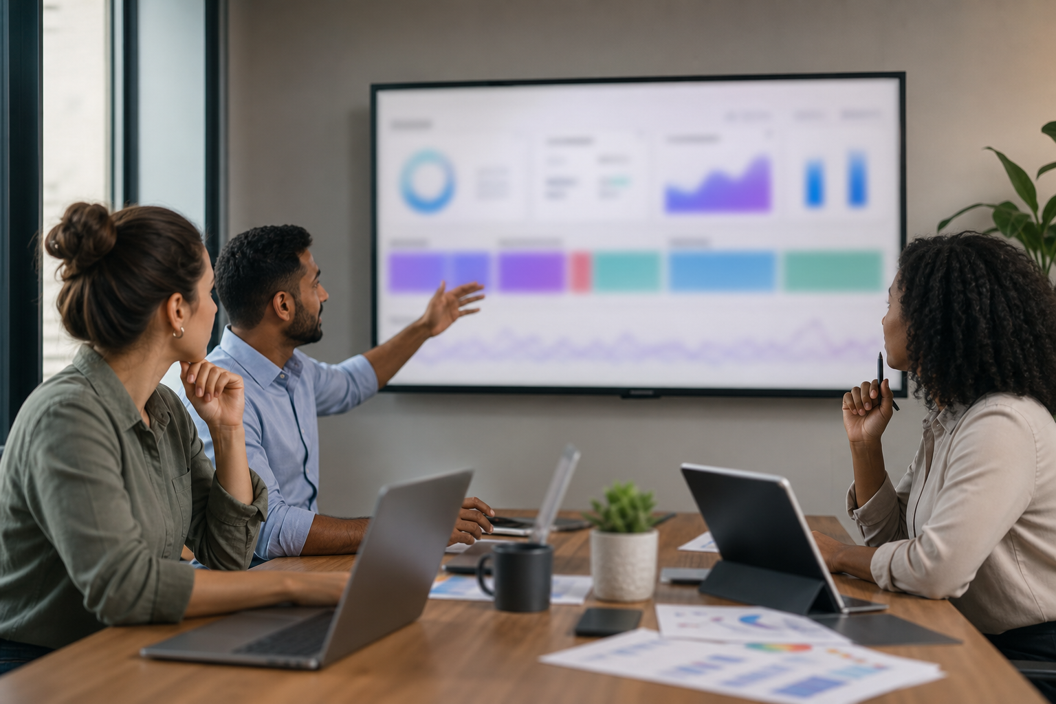 Small marketing team reviewing abstract Bing AI Performance and citation visibility metrics