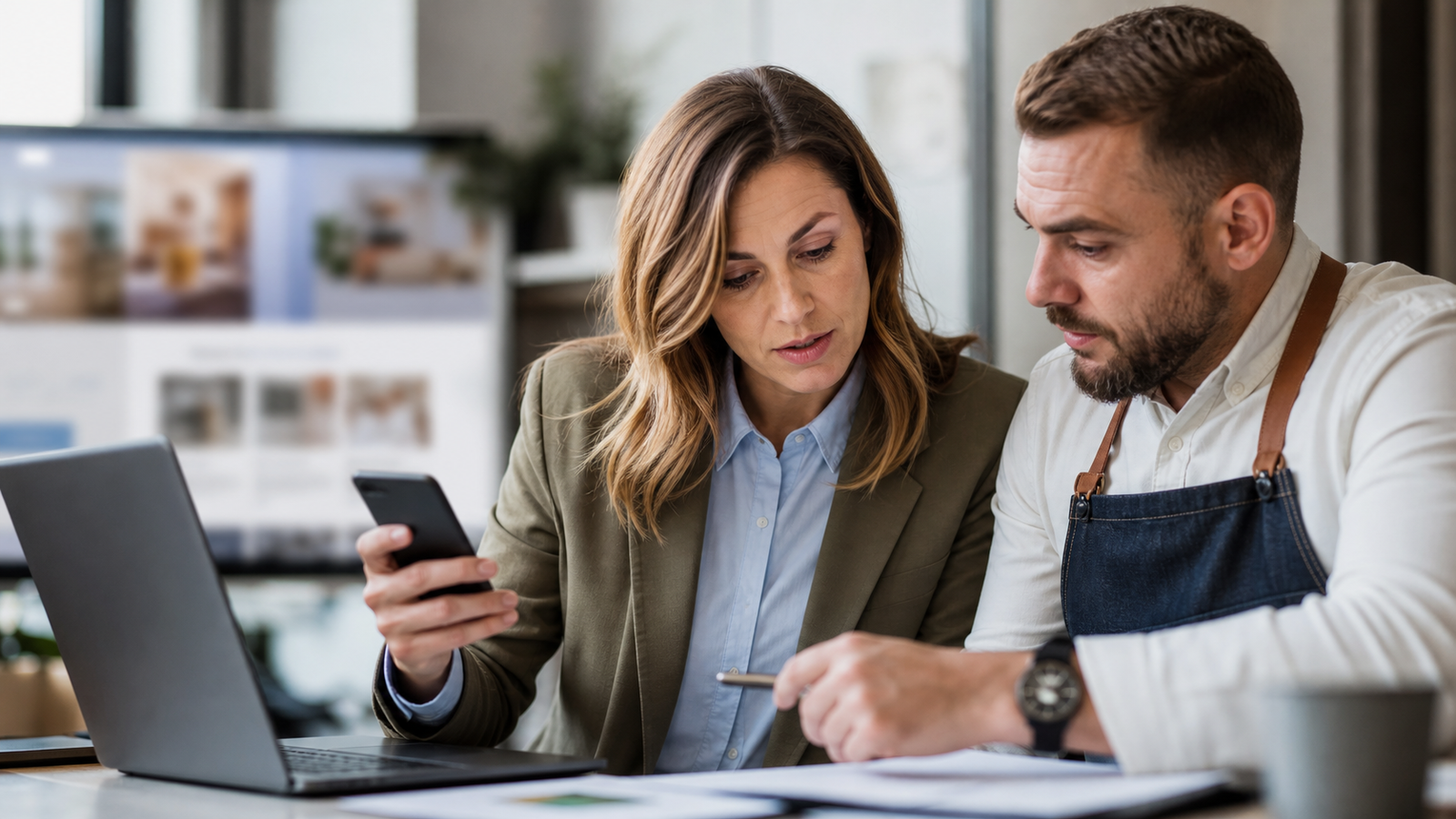 Business owner checking brand accuracy and business facts for AI search visibility