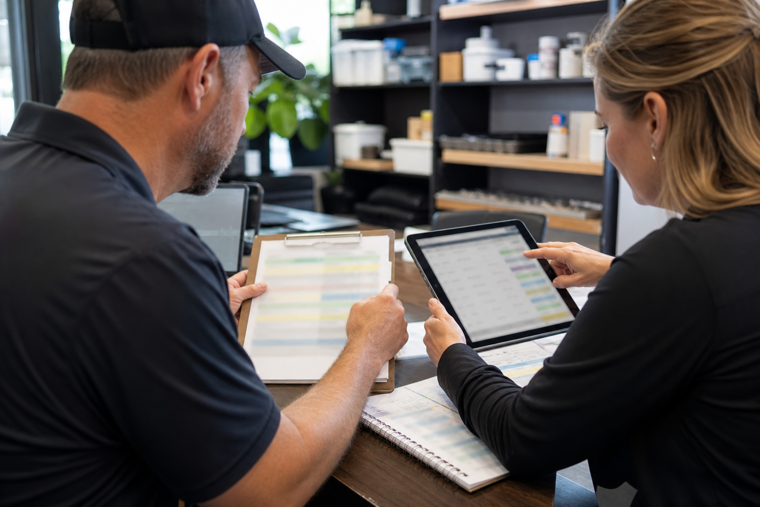 Service business owner checking business facts across website, directory profiles, and source pages for AI citations