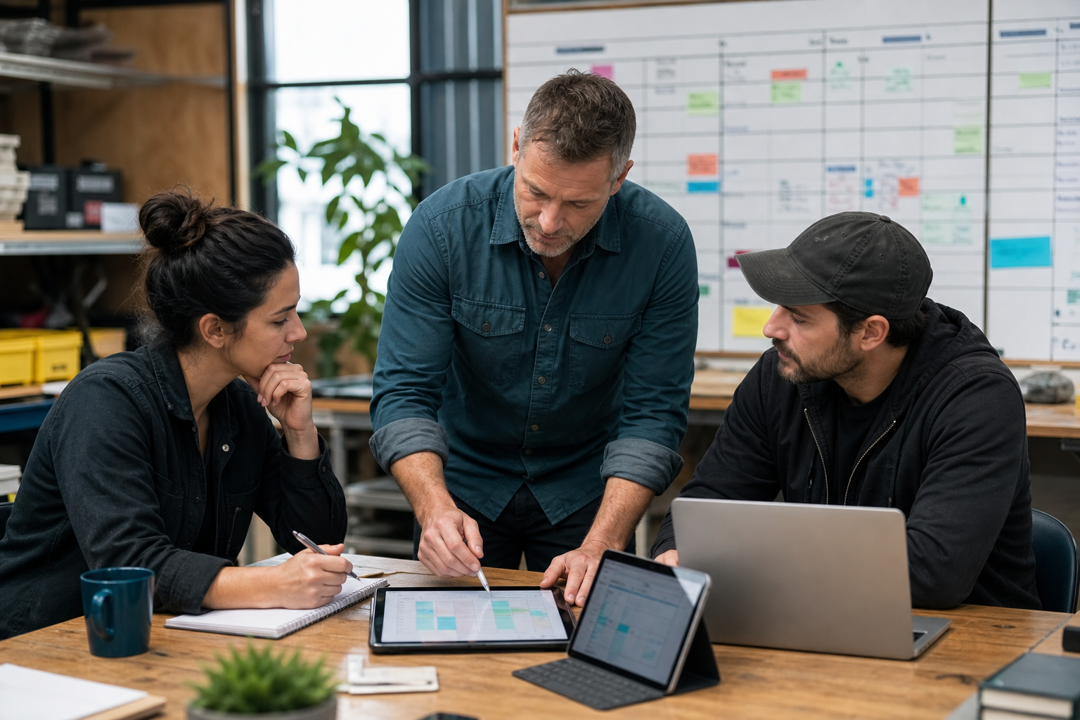 Small business owner reviewing workload capacity with a lean team and AI assisted delegation