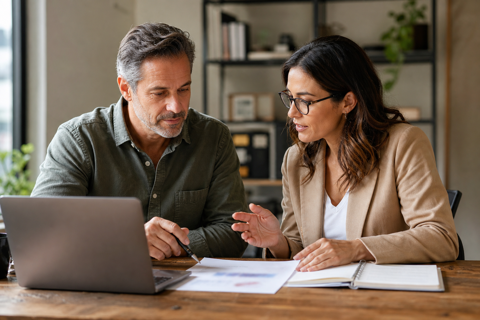 Small business owner and AI advisor reviewing a ChatGPT visibility gap plan