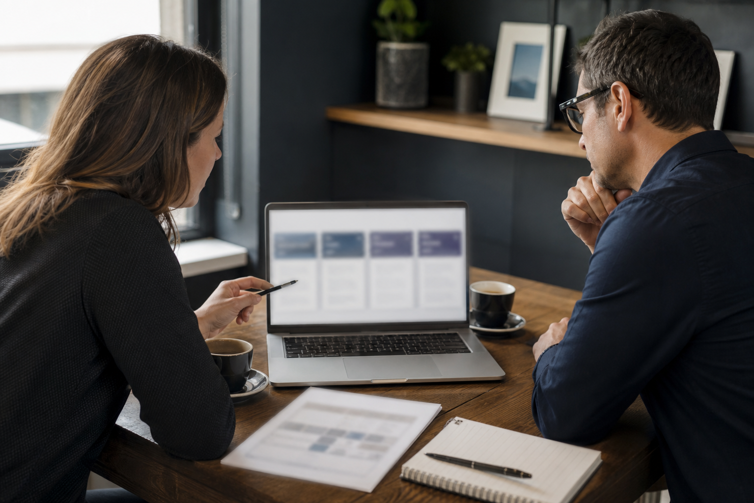 Service business owner and consultant reviewing abstract Copilot citation test results