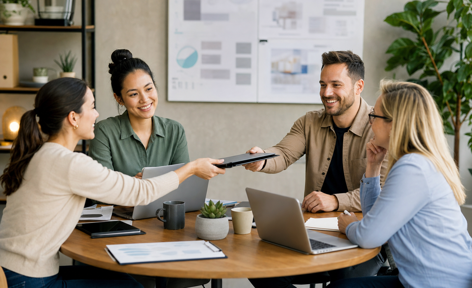 Sales admin delivery and finance team coordinating a cross-functional handoff