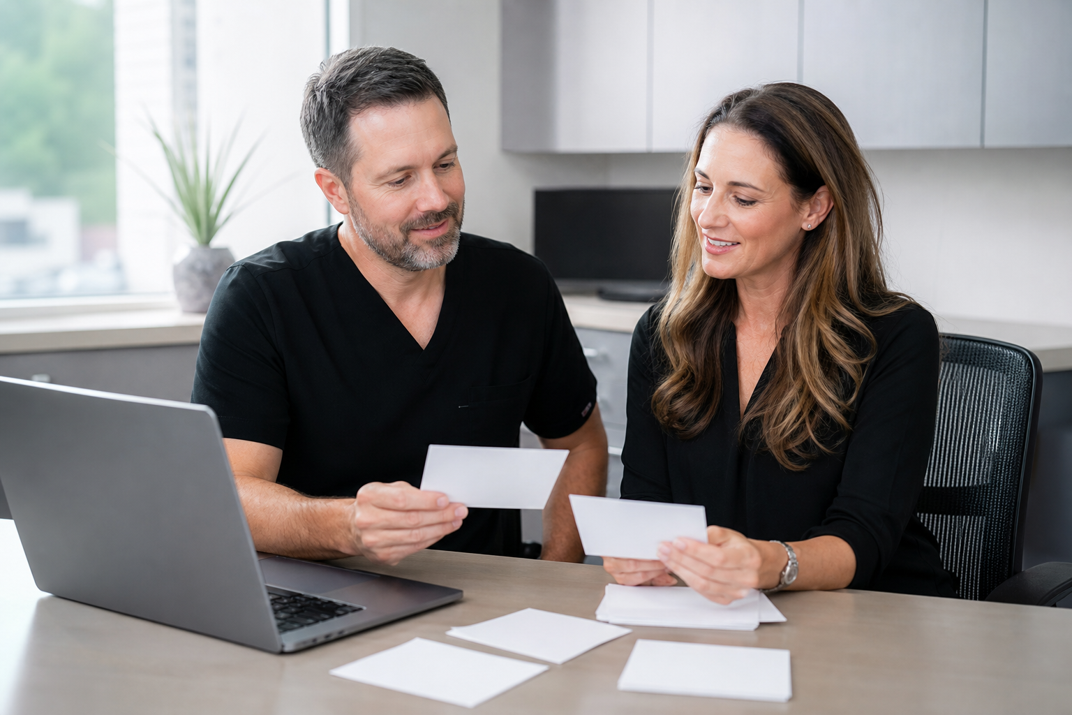 Dental practice team planning buyer questions for a service page
