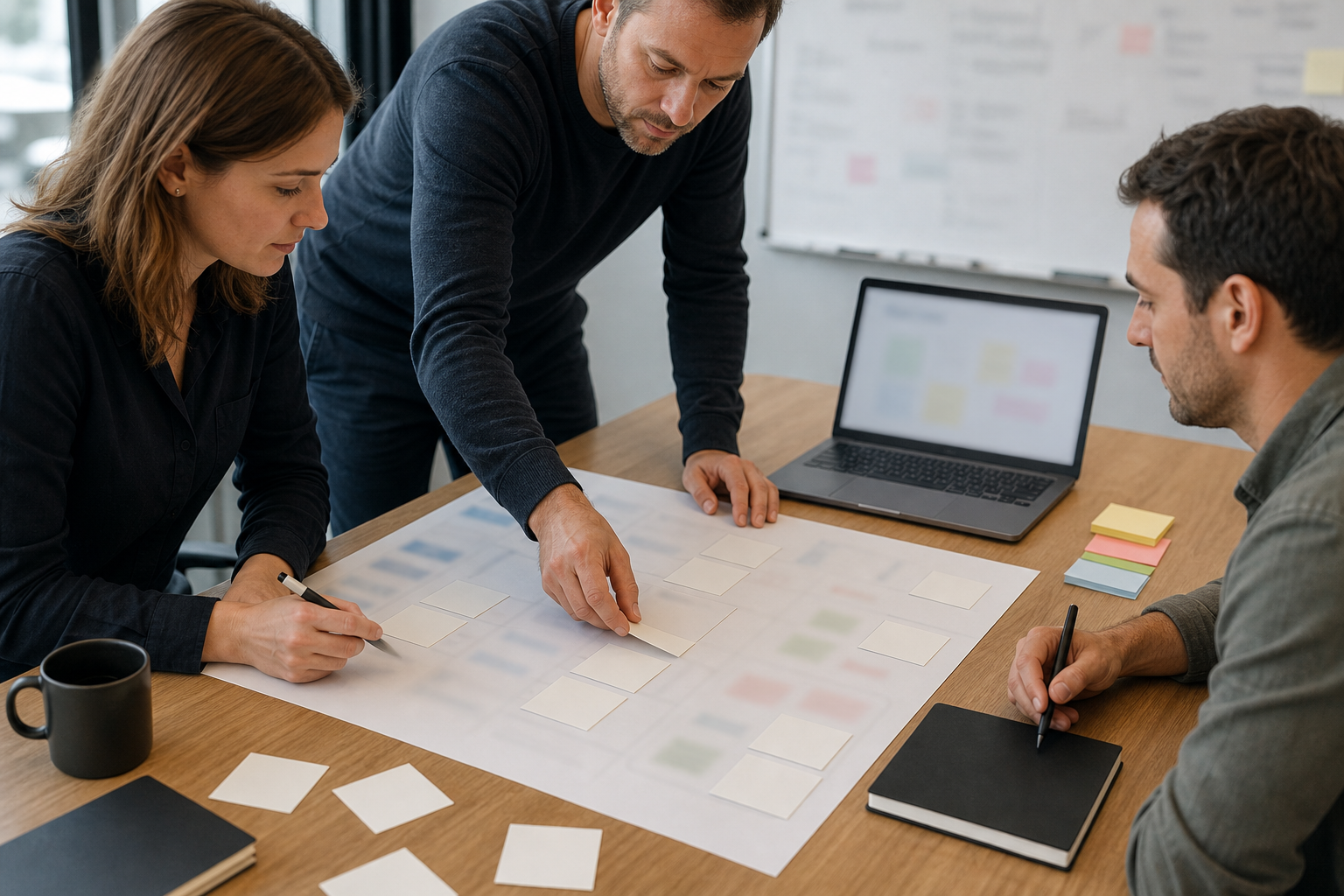 Small business team mapping handoffs before introducing AI-first operations
