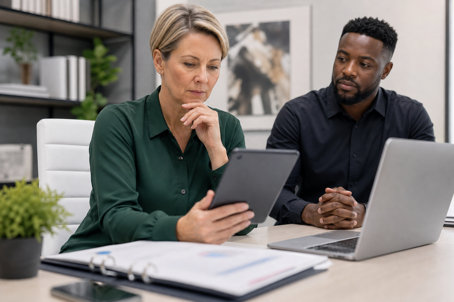 Small business owner reviewing a qualified client intake summary before a human decision