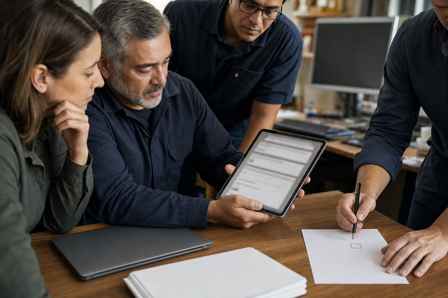 Small business team doing a human review of an AI-assisted internal knowledge answer
