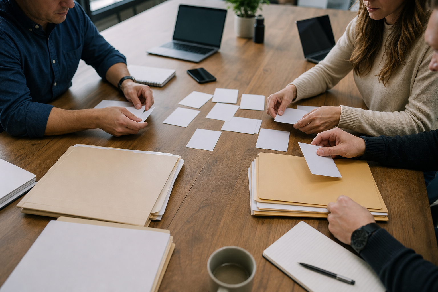 Small business team auditing where internal knowledge currently lives before using AI