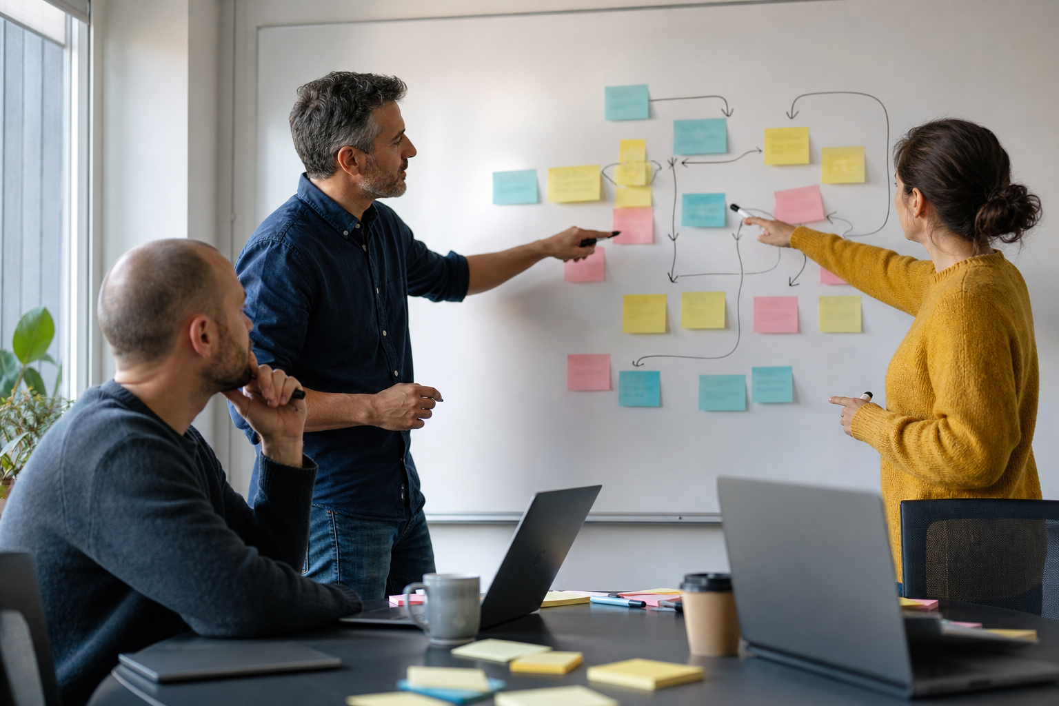 Small business team mapping a manual workflow before introducing AI assistance