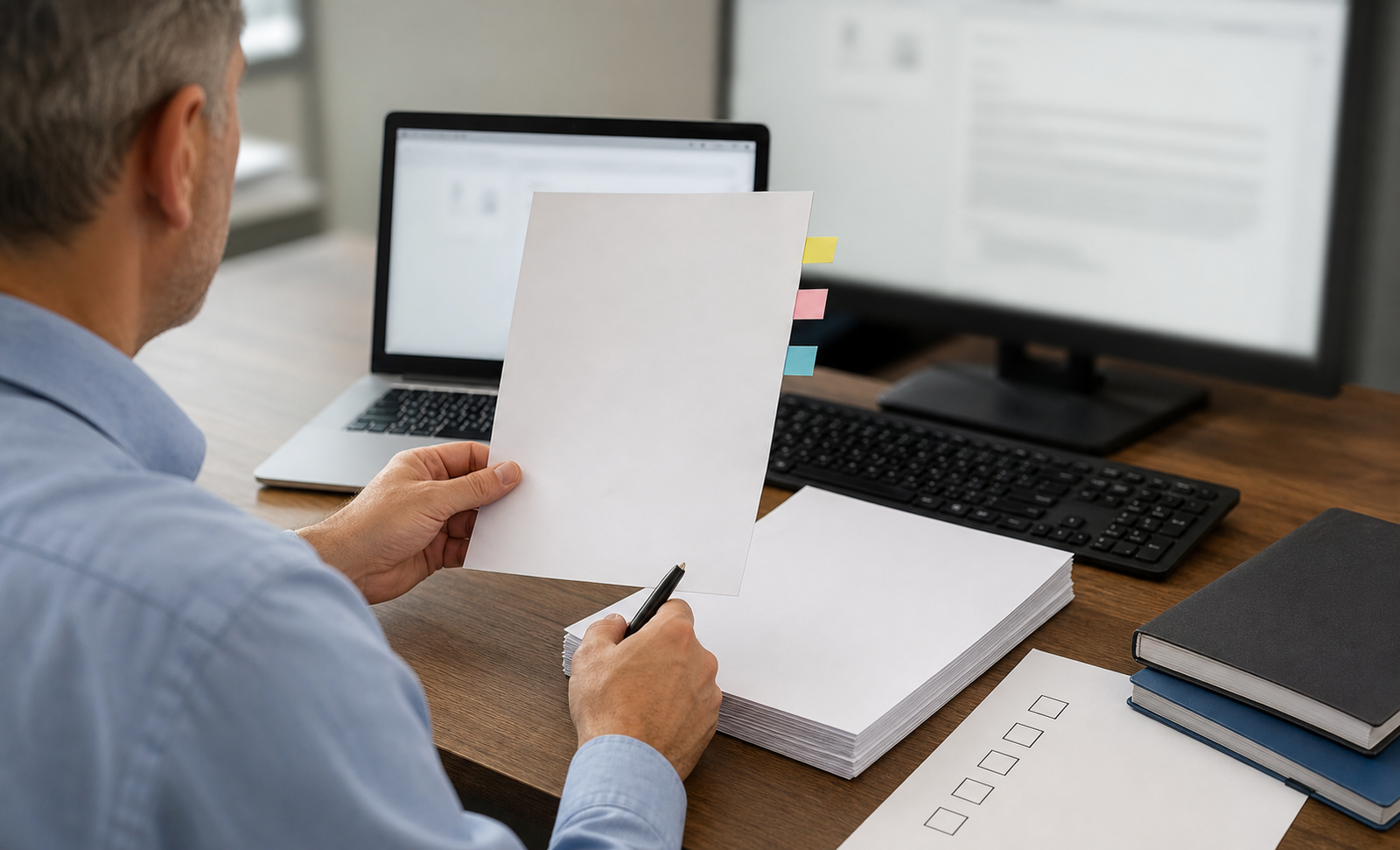 Operations manager preparing internal source material before connecting it to an AI knowledge assistant