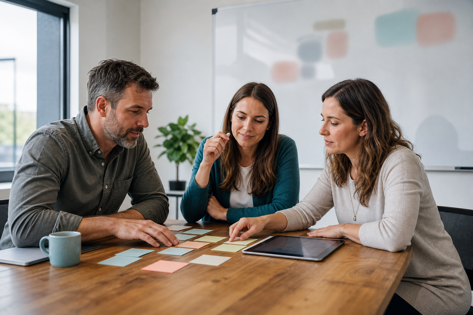 Small business team selecting one strong customer question as source material for content repurposing