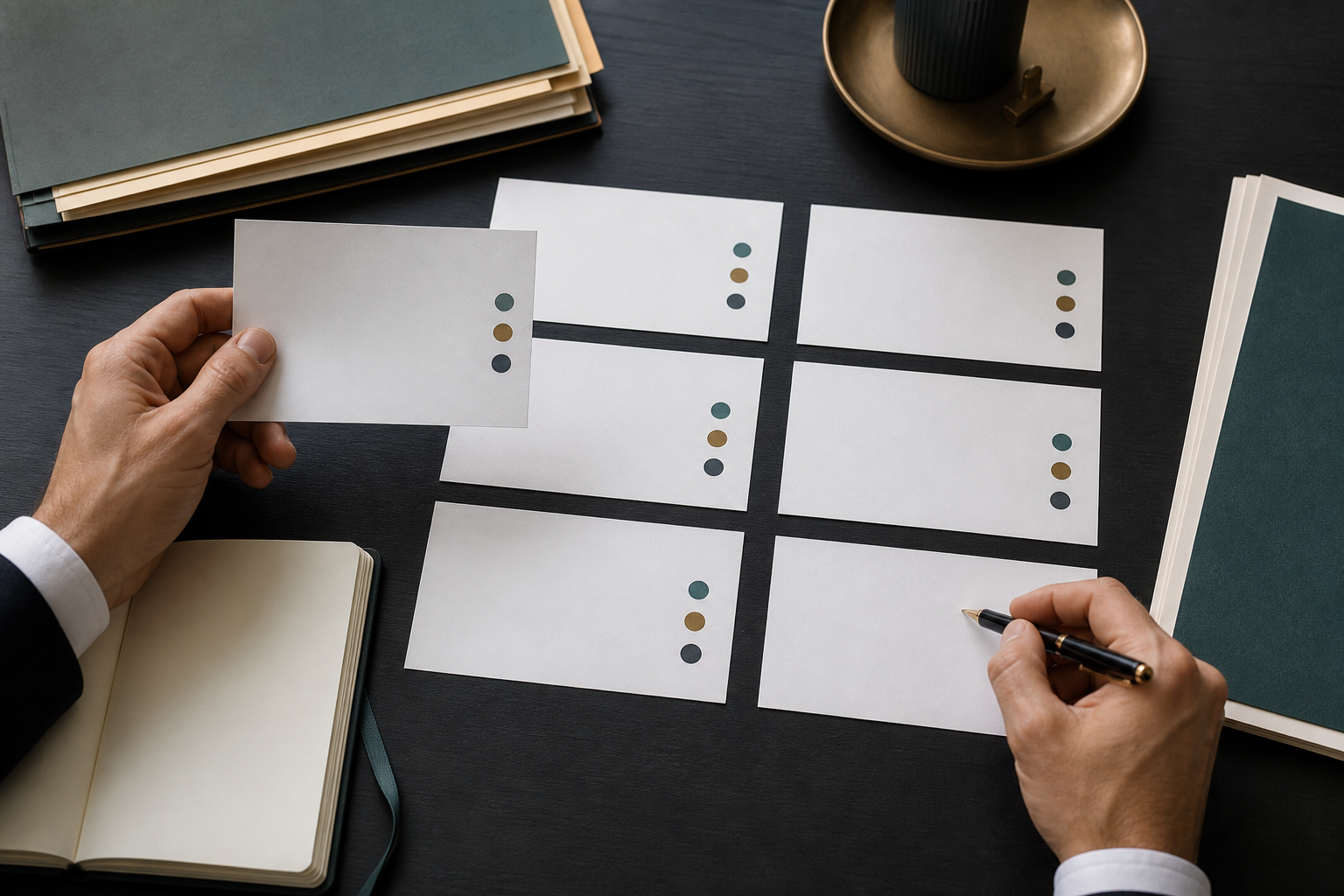 Human reviewer comparing blank AI search result cards for accounting firm visibility