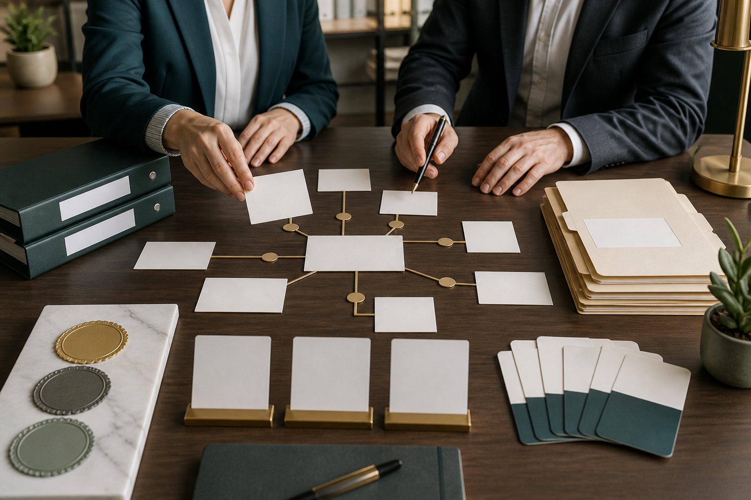 Accounting firm proof and trusted-source cards arranged into a blank source map