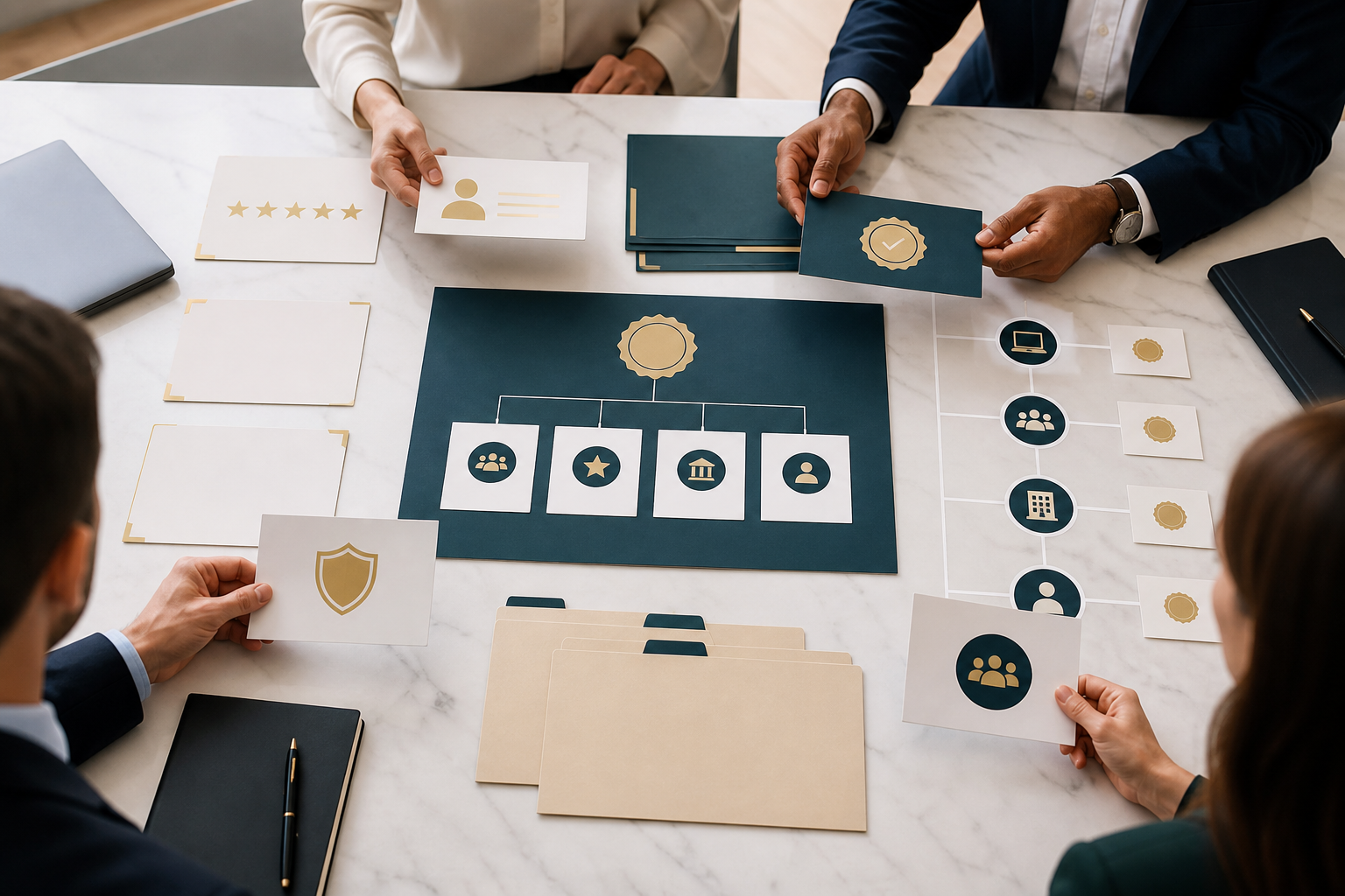 Accounting firm proof and trusted-source cards arranged into a source map