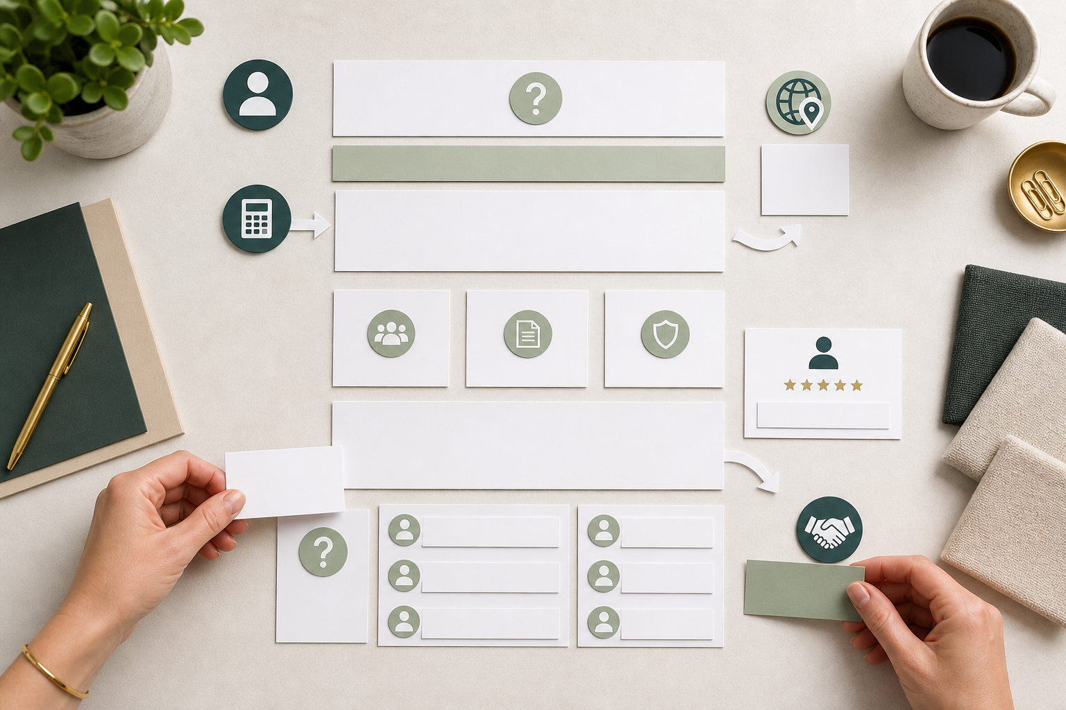 Blank accounting firm service page layout cards arranged for AI search clarity
