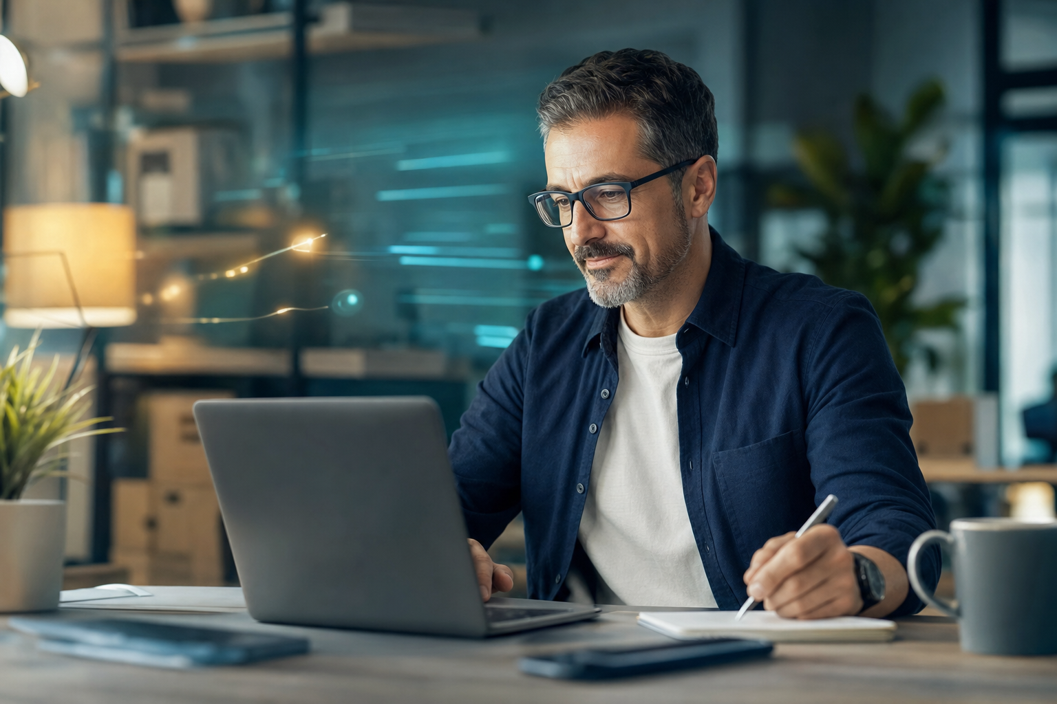 A small business team reviewing automated workflow dashboards with AI agent notifications on a screen.