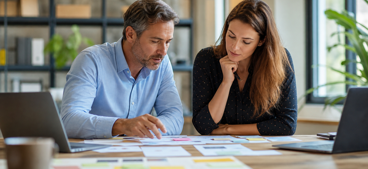 Small business owner and AI automation consultant reviewing a practical case study evidence pack