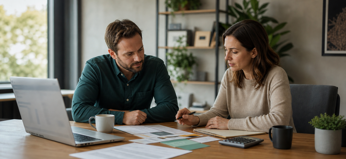 Small business owner and AI automation consultant reviewing project scope and budget before implementation