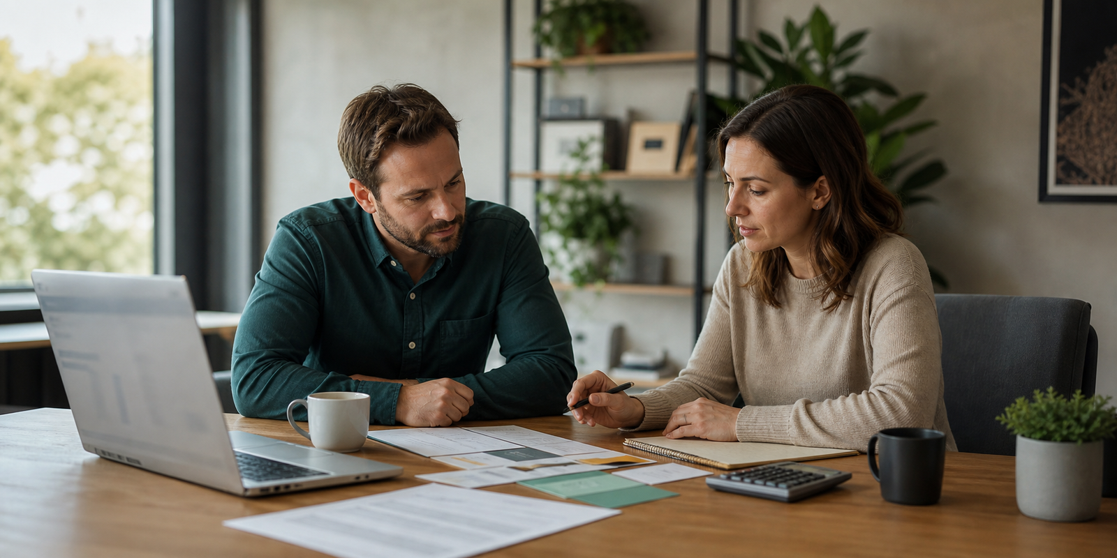 Small business owner and AI automation consultant reviewing project scope and budget before implementation