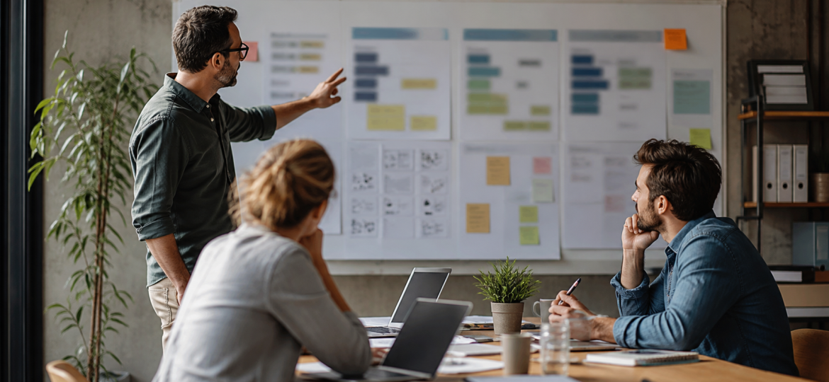 Small business team planning a practical AI automation roadmap over phased workflow improvements