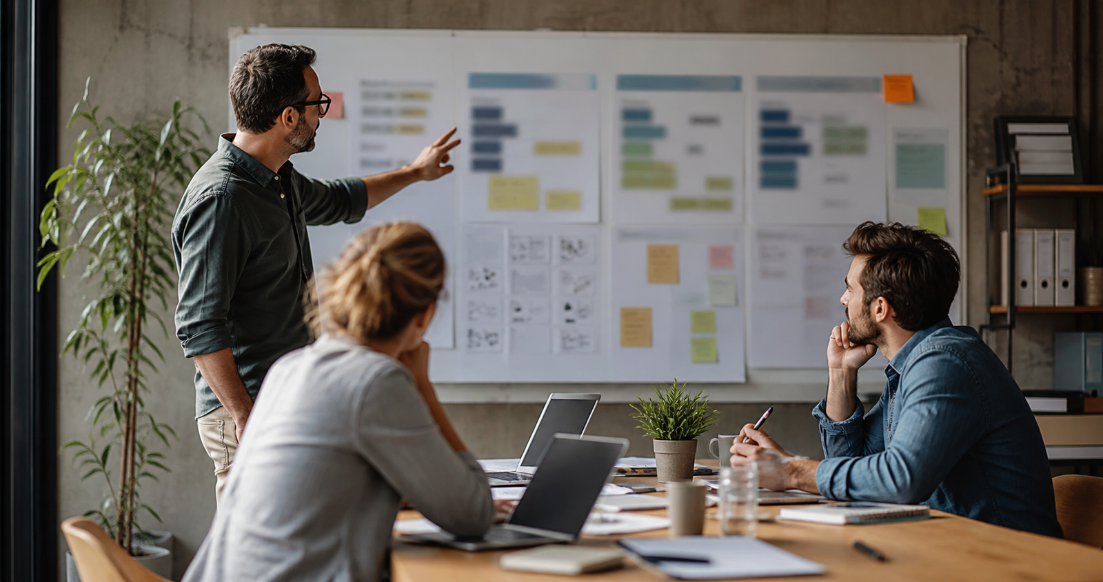 Small business team planning a practical AI automation roadmap over phased workflow improvements