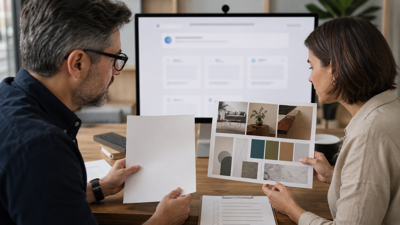 Business owner and advisor comparing generic content with richer source-ready examples for AI search citation