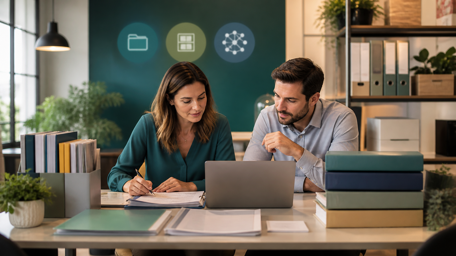 Small business owner and operations lead comparing shared drives SOP libraries and AI knowledge bases