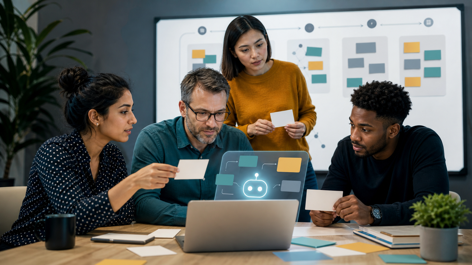 Small business team testing answer quality from an internal AI knowledge system with human review
