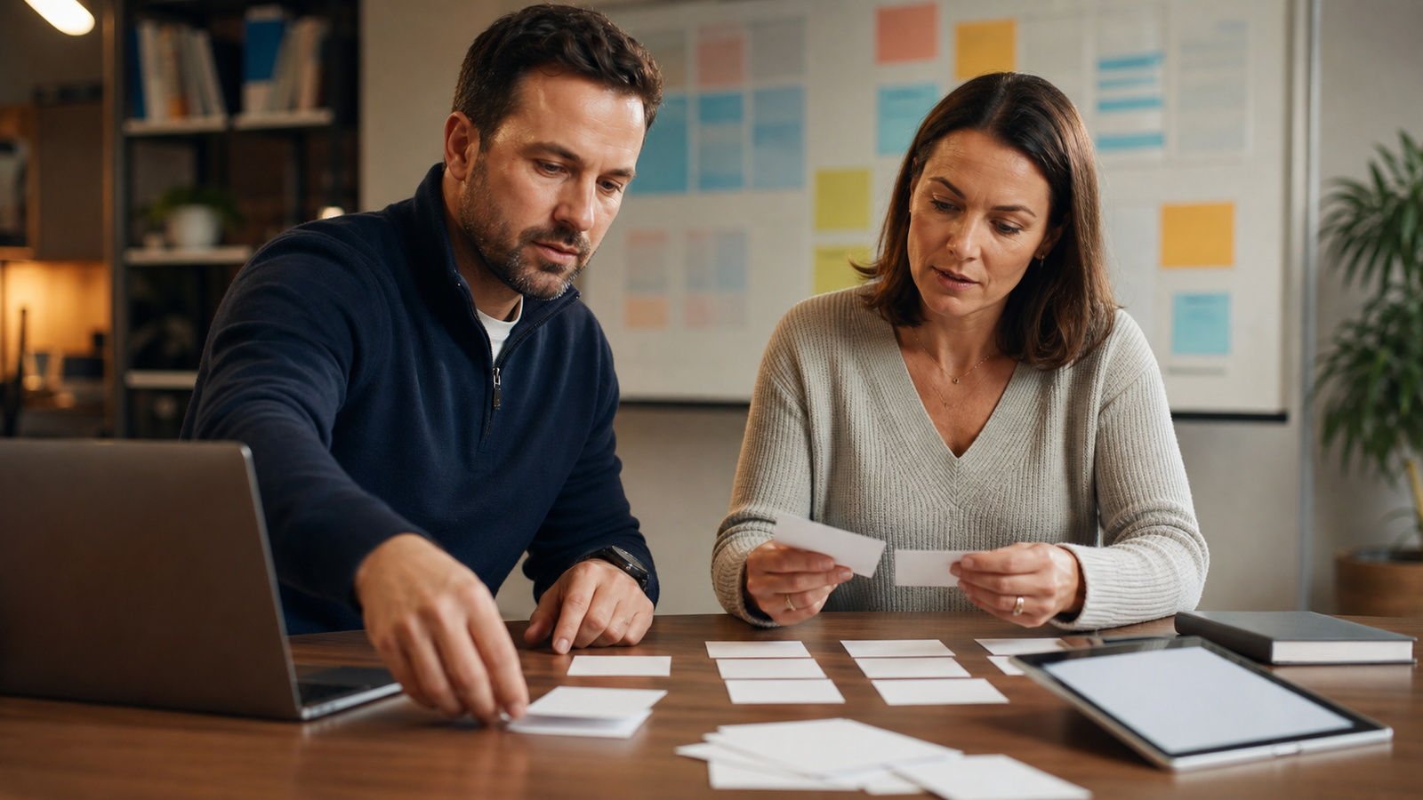 Founder and operations lead prioritizing blank action cards after an AI search visibility audit