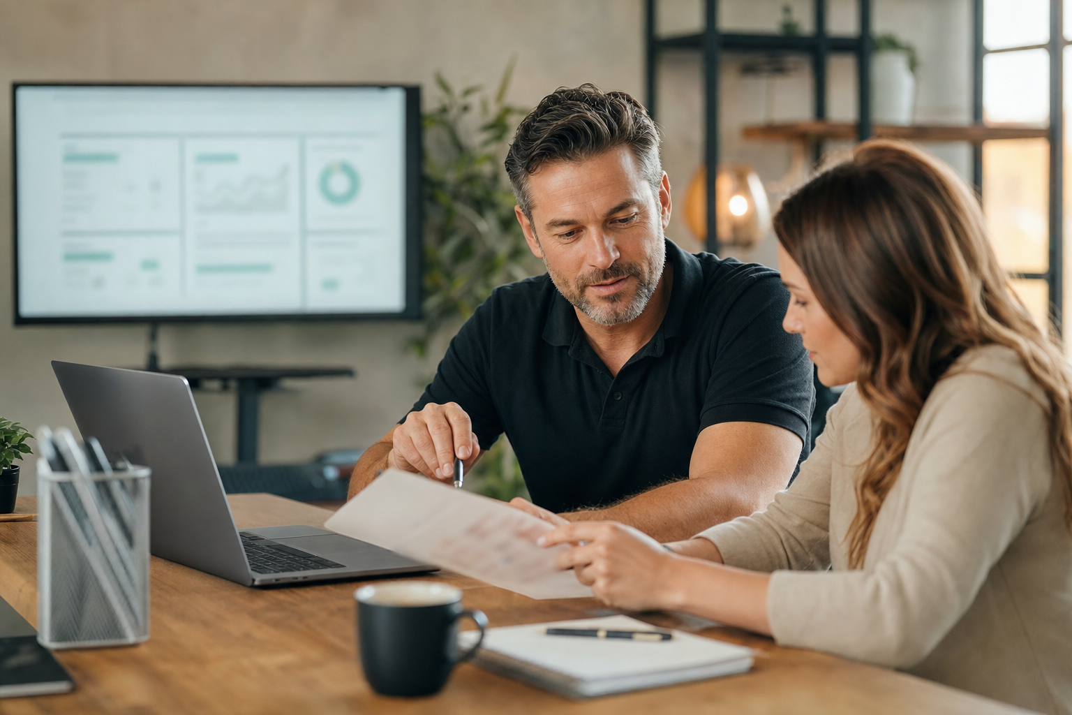 Local service business owner reviewing better-fit inquiries after improving AI search visibility