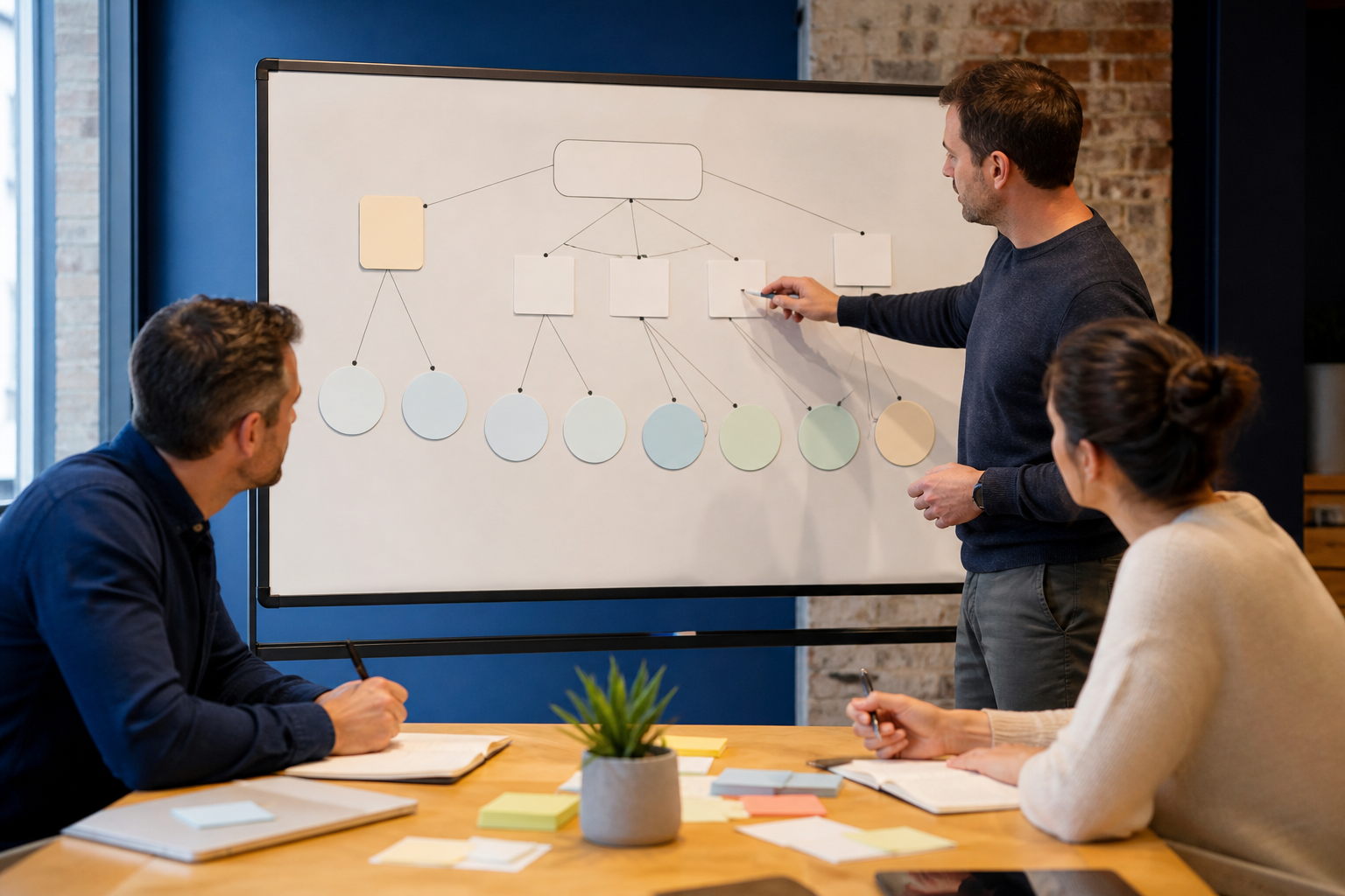 Advisor mapping one buyer question into multiple blank supporting decision paths