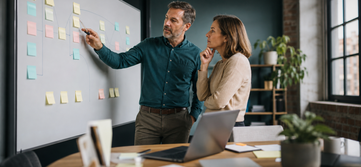 CEO and operations lead reviewing where AI workflow automation should fit in a small business