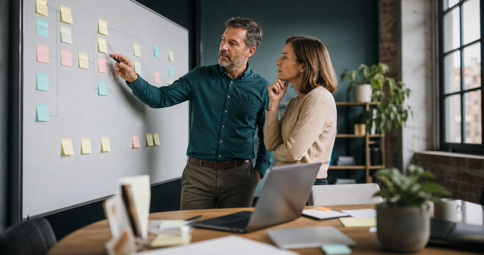 CEO and operations lead reviewing where AI workflow automation should fit in a small business