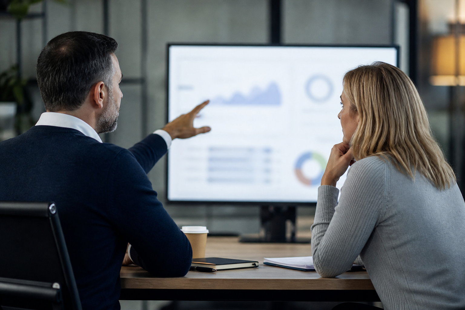 Business owner and consultant reviewing abstract AI search citation measurement