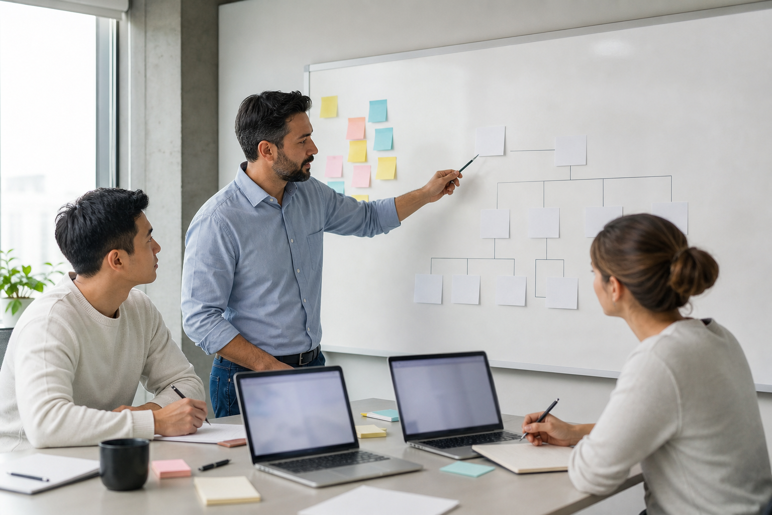 External AI automation consultant transferring workflow knowledge to a small business operations team