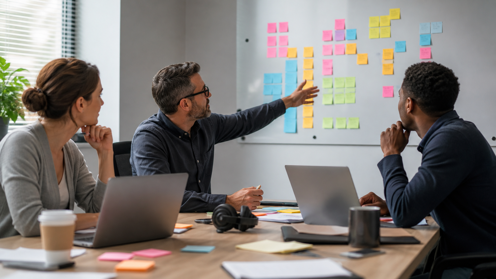 Small business team grouping real customer questions into examples for AI search content