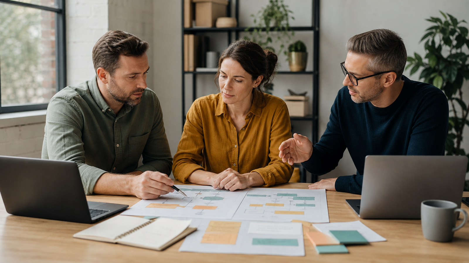 Small business owner and automation consultant reviewing workflow data readiness before AI automation