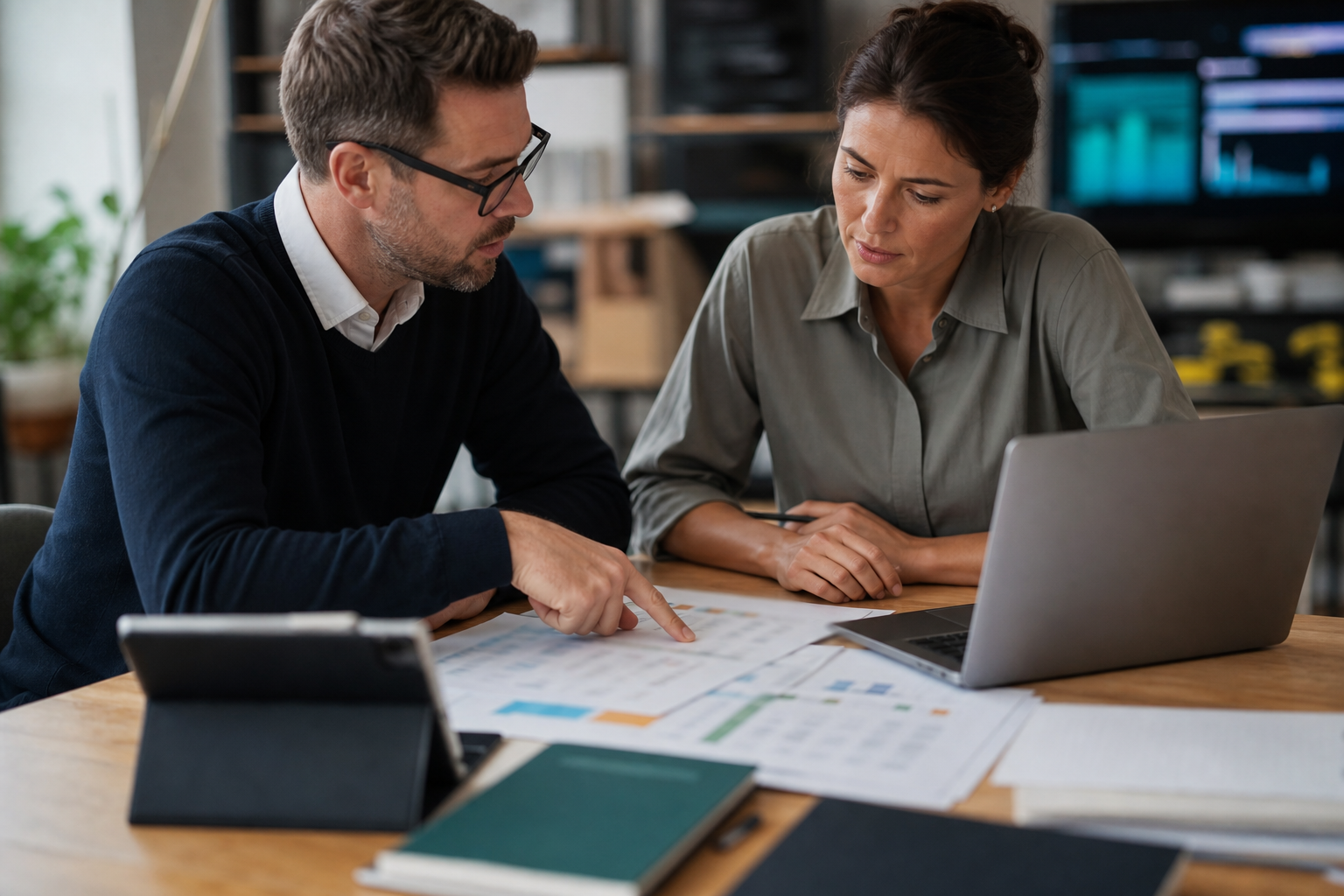 Consultant and small business operator reviewing data readiness before AI automation