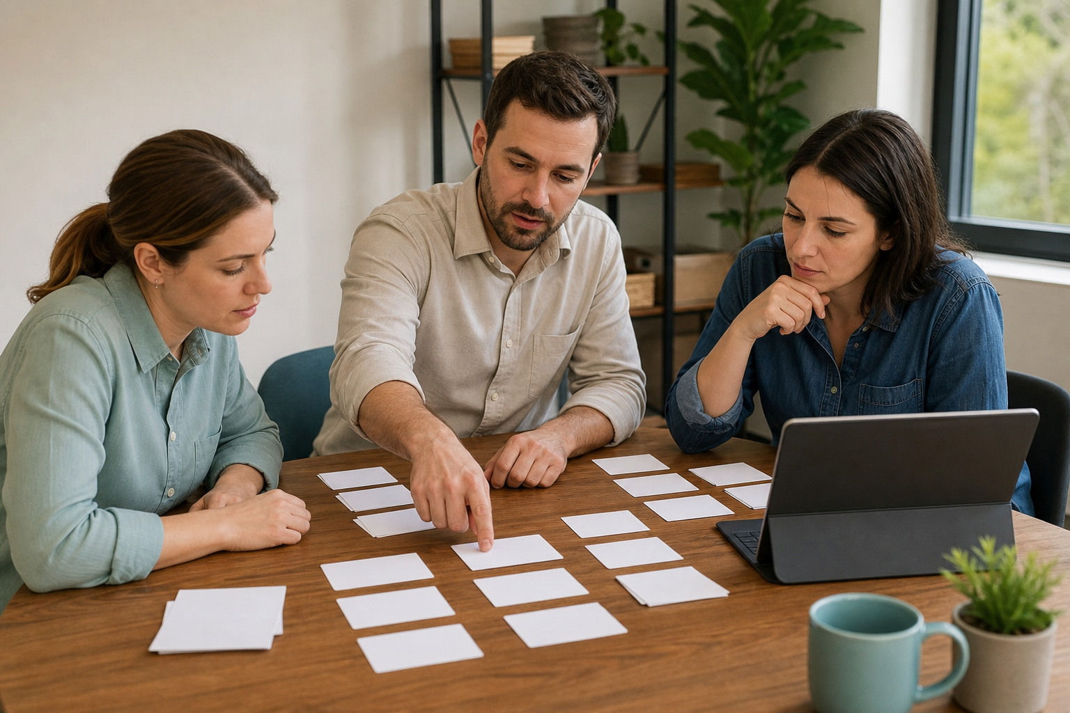 Small business operations team separating routine workflow items from exceptions for human review