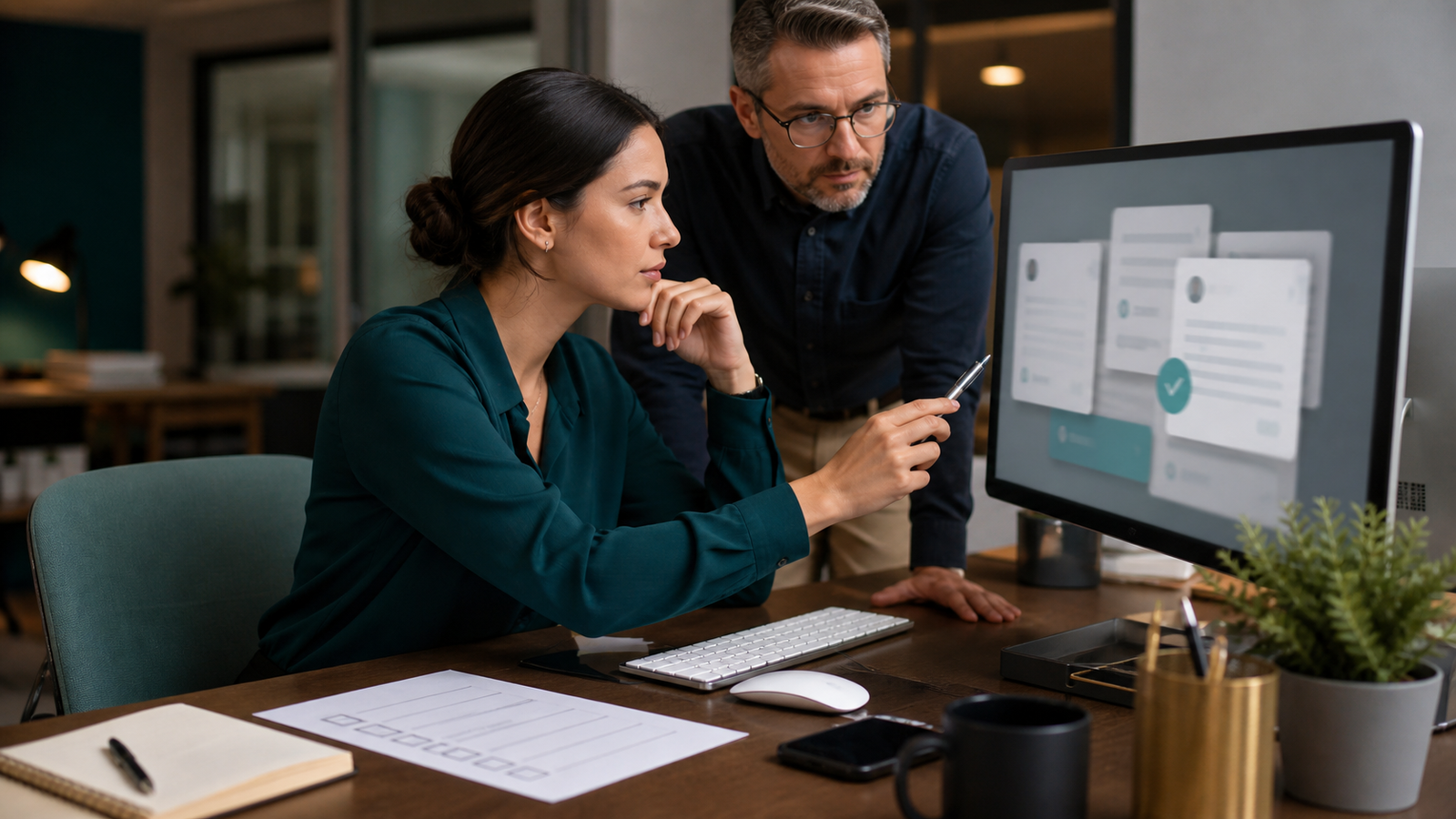 Professional reviewing an AI-assisted client draft before it is sent