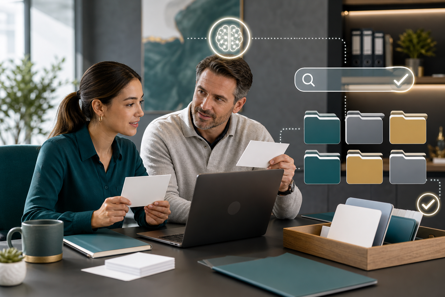 Manager helping a new employee find approved internal knowledge faster