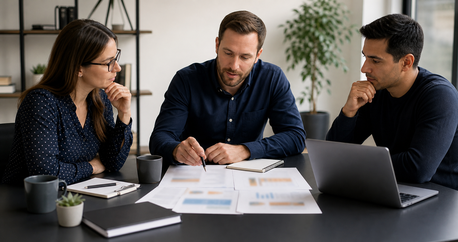 Small business team reviewing blurred workflow evidence before choosing one AI automation pilot