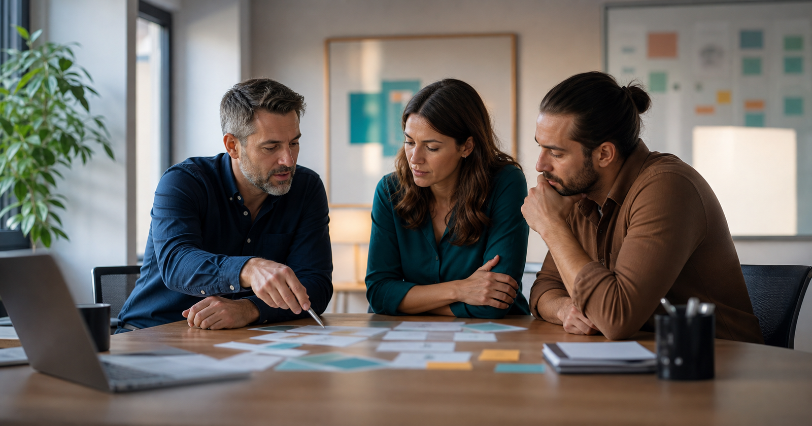 Small business owner and AI automation consultant reviewing workflows during a Full AI Business Assessment