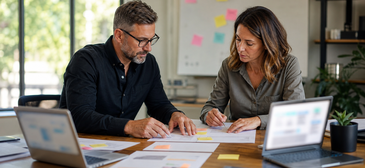 Small business owner and consultant planning a practical GEO article structure for AI search visibility